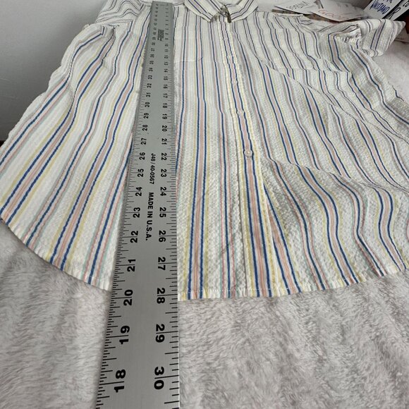 L.L. Bean Womens White Multi Striped Seersucker Button-Up Shirt Large Casual New - Picture 8 of 8